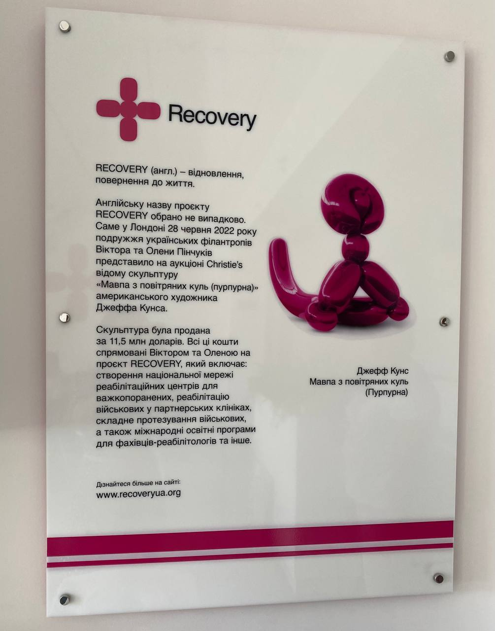 Вивіска інноваційного реабілітаційного центру RECOVERY